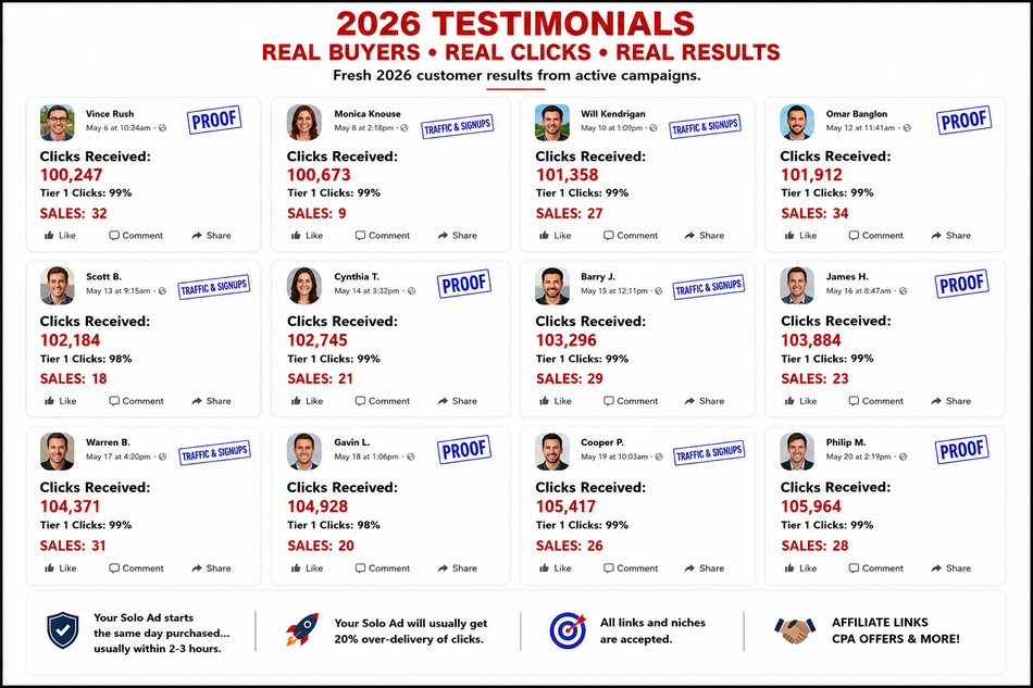2026 testimonials - 12 customer result cards in four columns